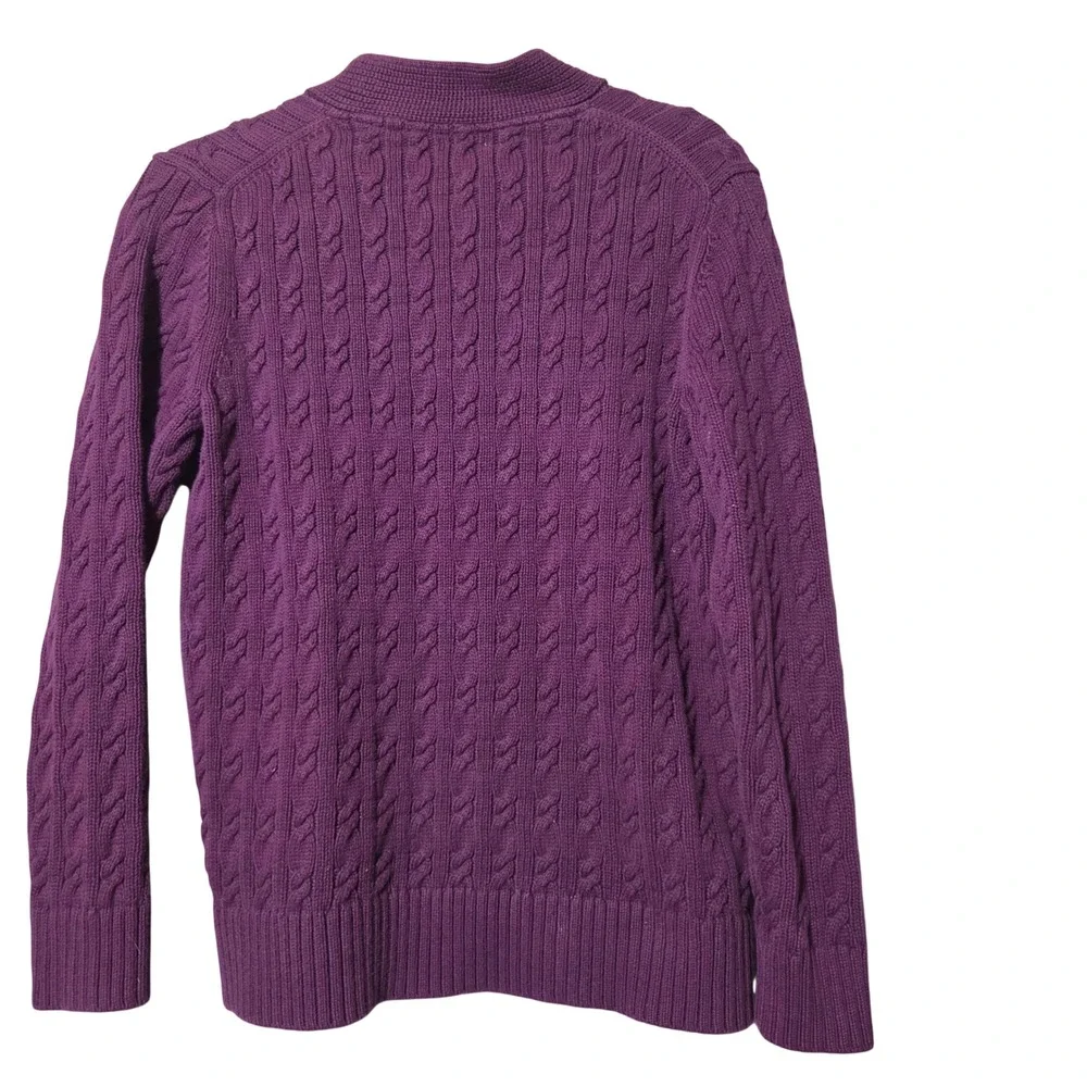 L.L.Bean Purple Cable Knit Sweater Small Button Up Ribbed Women's‎ Fall Winter